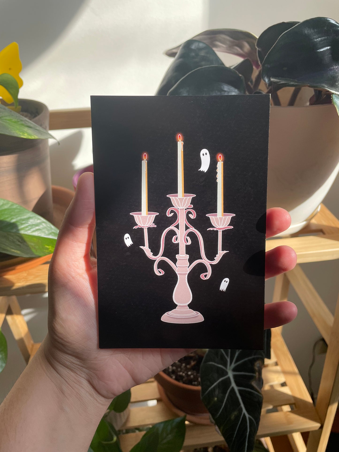 Spooky Candelabra Ghost Card, Halloween Art Print