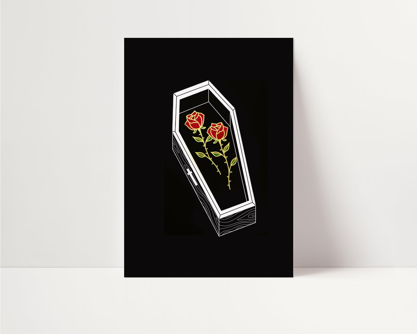 Gold Foil Coffin Postcard, Halloween Card