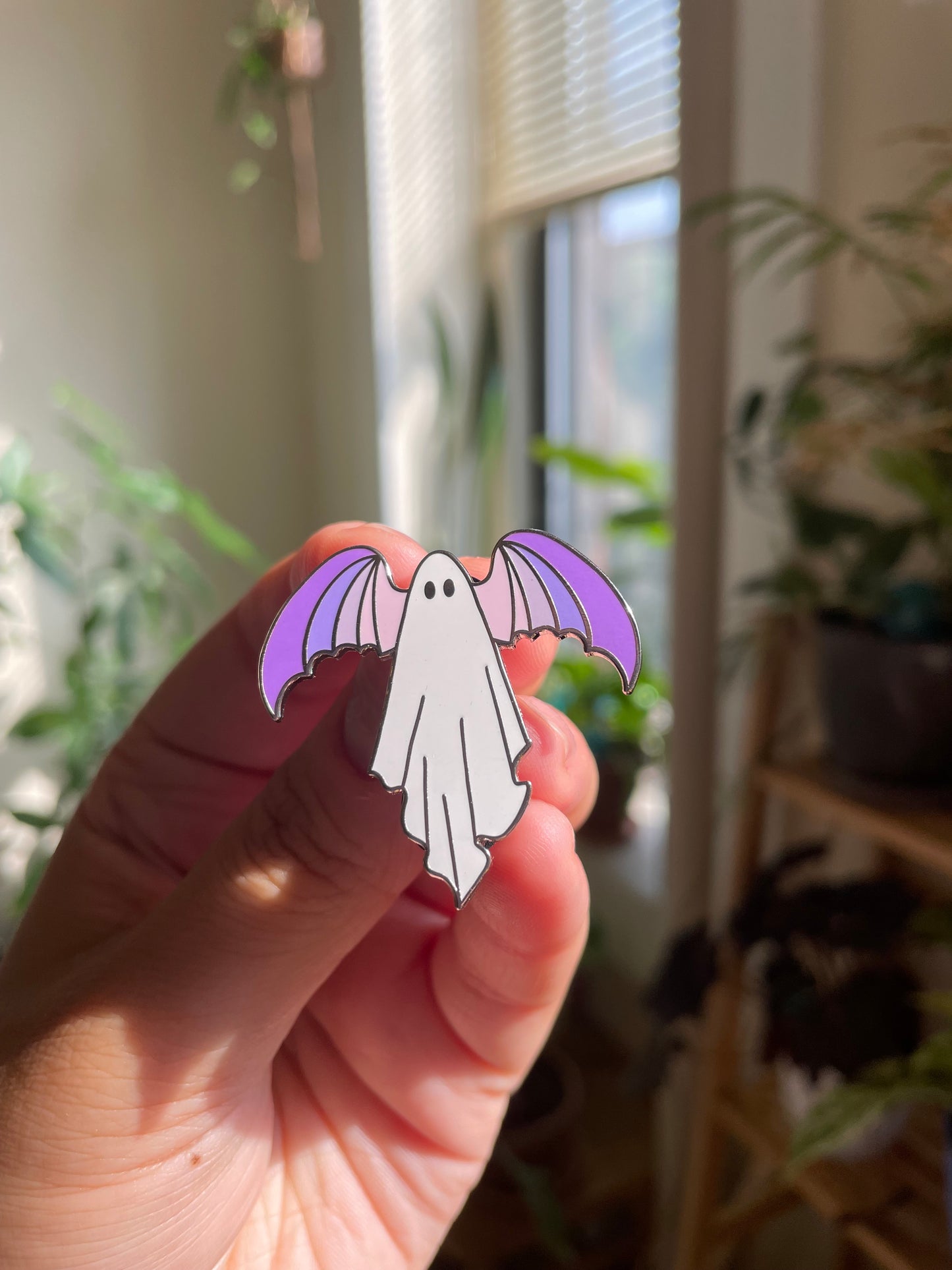 Winged Ghost Enamel Pin - Halloween Pin, Ghost Pin