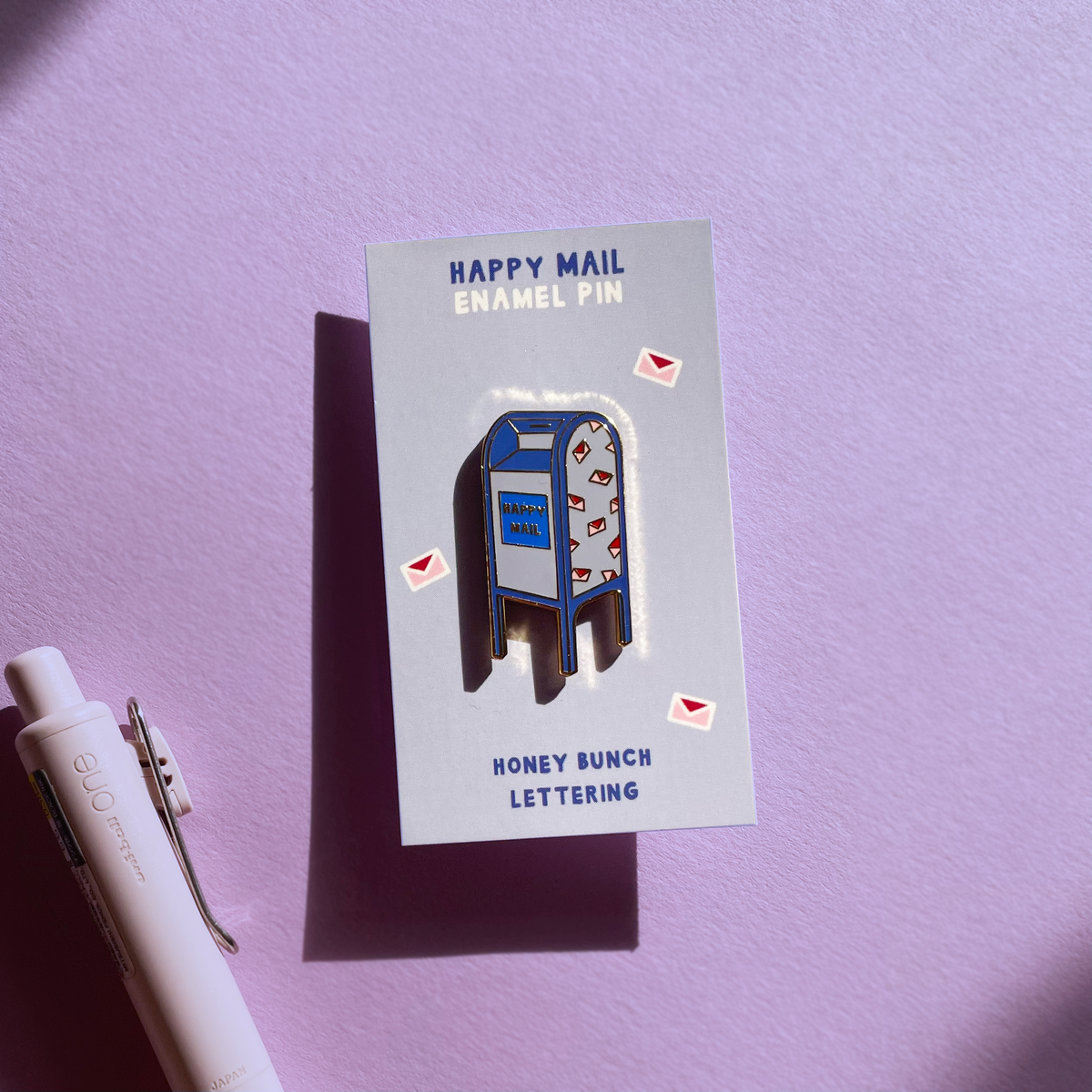 Mail Pin Happy Mail Enamel Pin – Honey Bunch Lettering