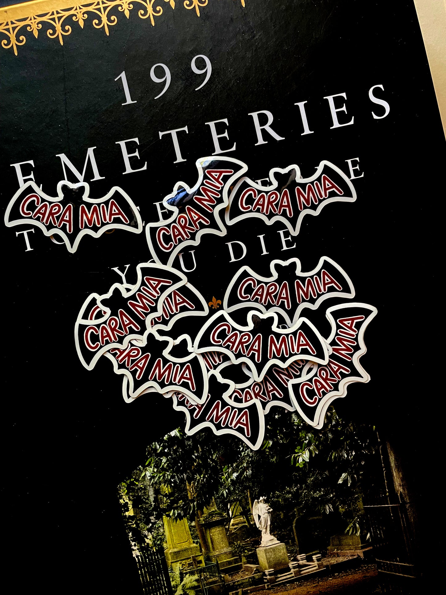 Cara Mia Sticker - Addams Family Sticker, Spooky Sticker, Bat Sticker